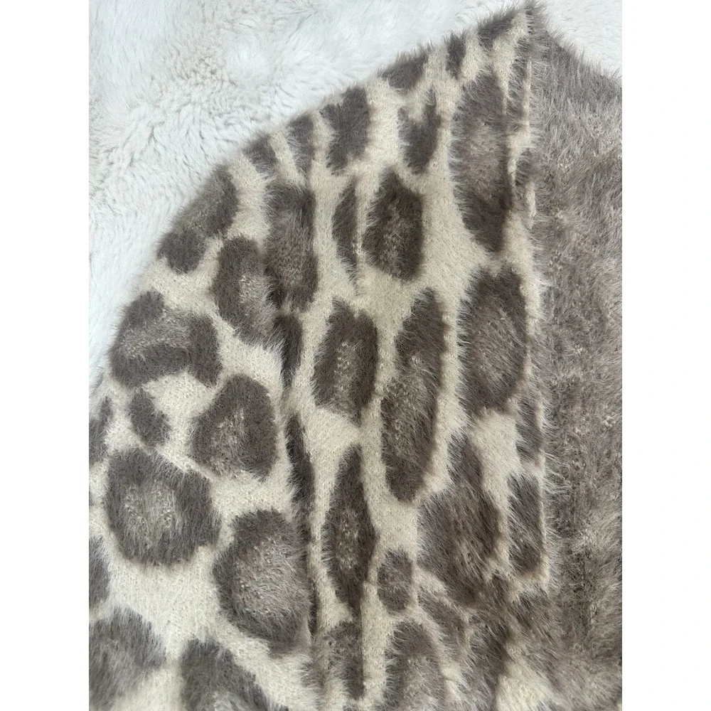 Vinizbena Leopard Print‎ Fuzzy Cardigan Open Front Women's  Size L/XL